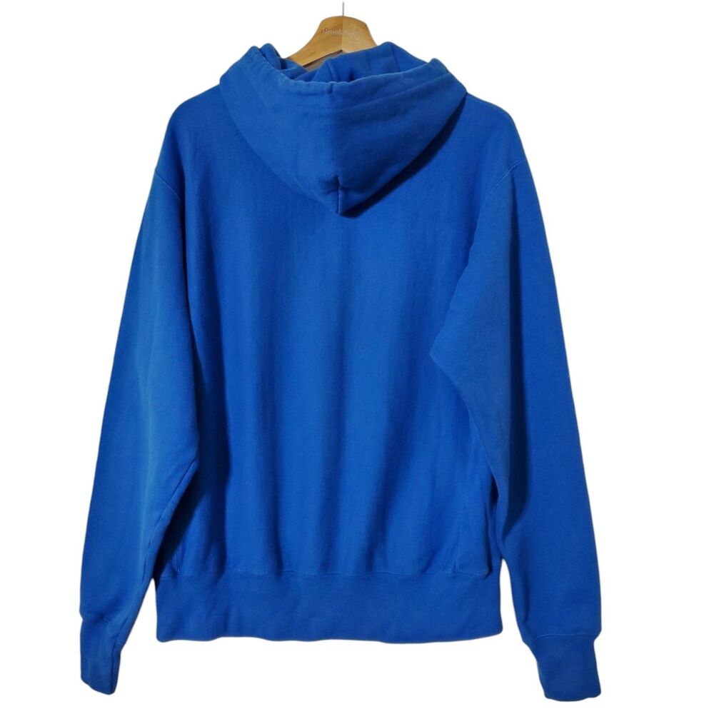 Champion Reverse Weave Hoodie Size M Spellout Logo Retro Throwback Blue Mens - Picture 4 of 11